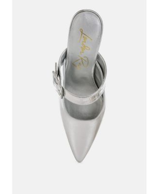 Womens Bismi Large Buckle Kitten Heel Mules