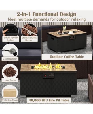 12 PCS Furniture Set w/ 32'' Fire Pit Table and Propane Tank Cover Outdoor