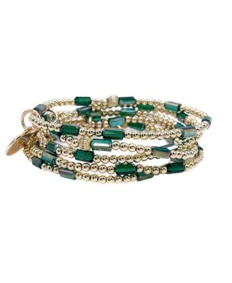 3mm Gold Filled Ball and Emerald Glass Bead Stretch Bracelet