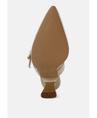 Womens Bismi Large Buckle Kitten Heel Mules