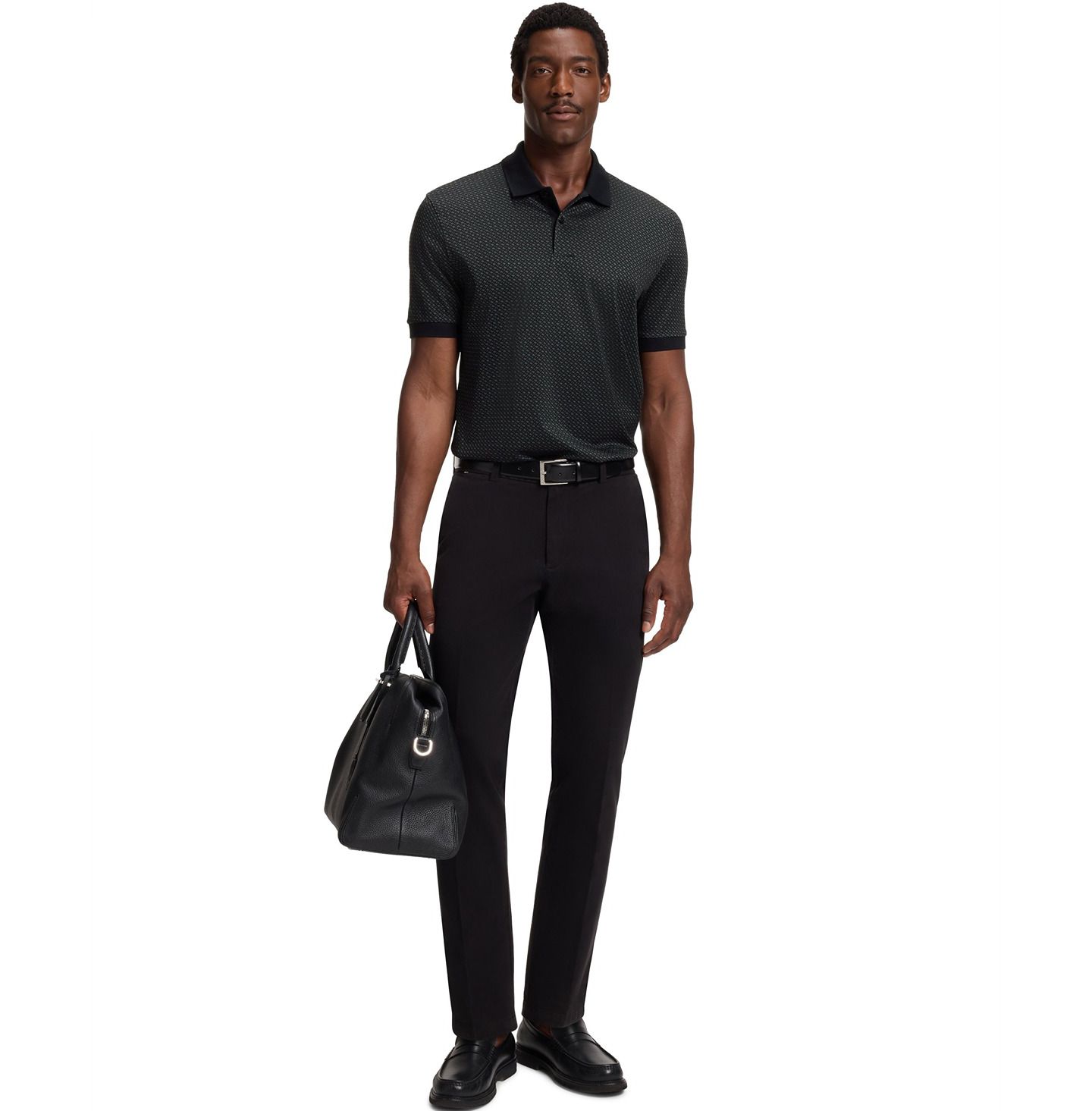 Мужское поло Hugo Boss Mercerized-Cotton Monogram Polo Shirt, цвет: Чёрный — фото 7