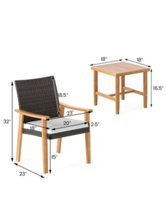 Patio PE Wicker 3-Piece Bistro Set with Acacia Wood Table