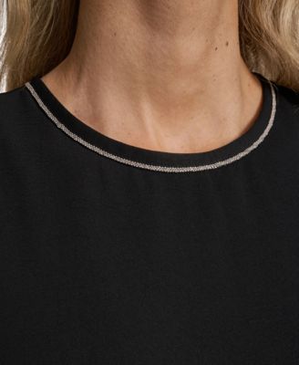 Women's Mixed Media Novelty Trim Top