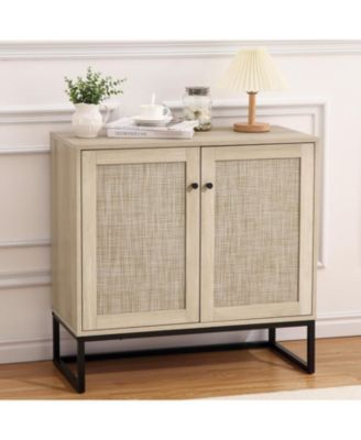 Set of 2 Storage Cabinet with Rattan Doors, Rattan Cabinet Sideboard Buffet Cabinet Console Table for Living Room, Entryway, Kitchen