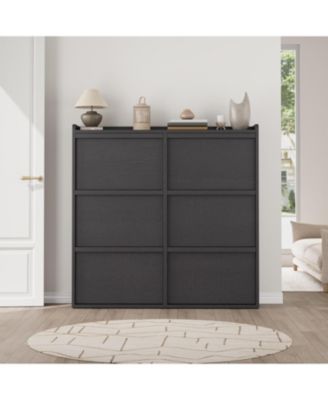 Shoe Cabinet with 6 Flip Drawers Narrow Cabinet with Adjustable and Removable Shelves Modern Wooden Shoe Organizer