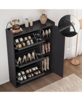 Cabinet with 3 Flip Drawers and Side Door Hidden Shoe Organizer with Adjustable Shelves Freestanding Wooden Shoe Cabinet.