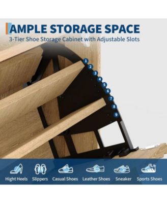 Fluted Shoe Storage Cabinet for Entryway with 2 Flip Drawers and Adjustable Shelves 48 inch Tall Freestanding Narrow Wood Shoe