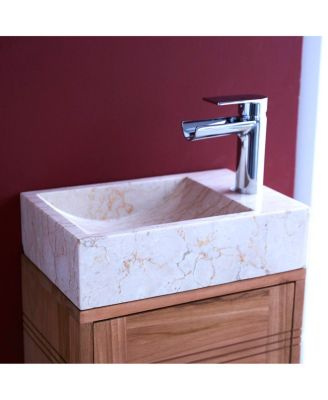 Basic Teak and Marble Bathroom Vanity Cabinet Cream