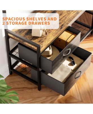 Entryway Coat Rack - 33.1" Hall Tree with 2 Movable Drawers, Shoe Storage, Garment Racks, 23 Hooks and Shelves for Hallways