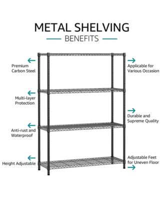 4- Tier Metal Storage Shelves, Adjustable Wire Shelving Rack for Garage, Basement, Warehouse, 1400 Lbs Capacity
