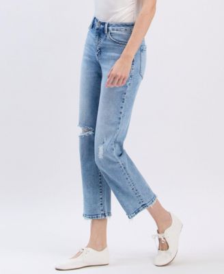 Women's High Rise Distressed Ankle Straight Jeans