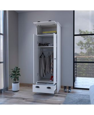 Dumas Armoire Bedroom Storage Organizer with Double Doors Hanging Rod and Two Drawers