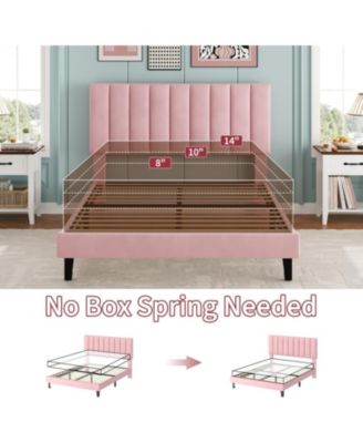 Bed Frame Full Size with Adjustable Height Vertical Channel Tufted Headboard, Upholstered Platform Bed Frame with Sturdy Wooden Slats Support