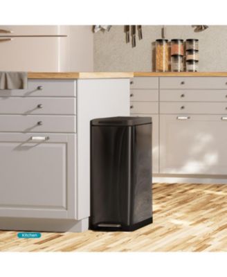 12 Gallon Slim Kitchen Trash Can with Soft Close Lid, Removable Liner, and Bag Tuck Band, Matte Black