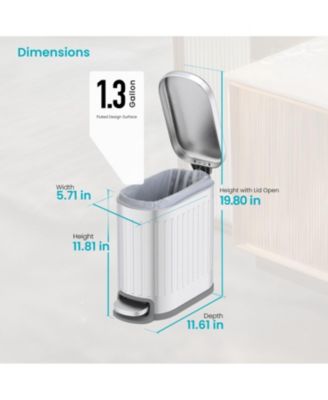 1.3 Gallon Slim Stainless Steel Small Trash Can with Reeded Pattern, Step Pedal and Soft-Close Lid, Silver