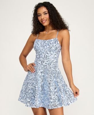 Juniors' Sequin Lace-Up Back Short Dress