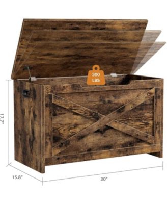30 Inch Wooden Storage Bench with Safety Hinges Side Handles Toy Chest Entryway Organizer Vintage Finish