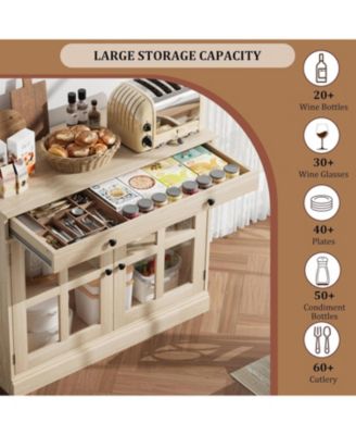 35 Point 4 Inch Oak Sideboard Buffet Cabinet with Glass Door Modern Storage Adjustable Shelves Drawer Dining Room Kitchen