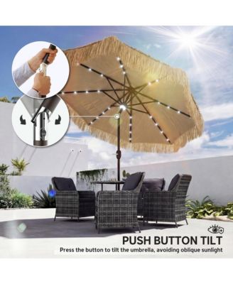 9 ft Tiki Outdoor Patio Umbrella with Solar Light, Tilt