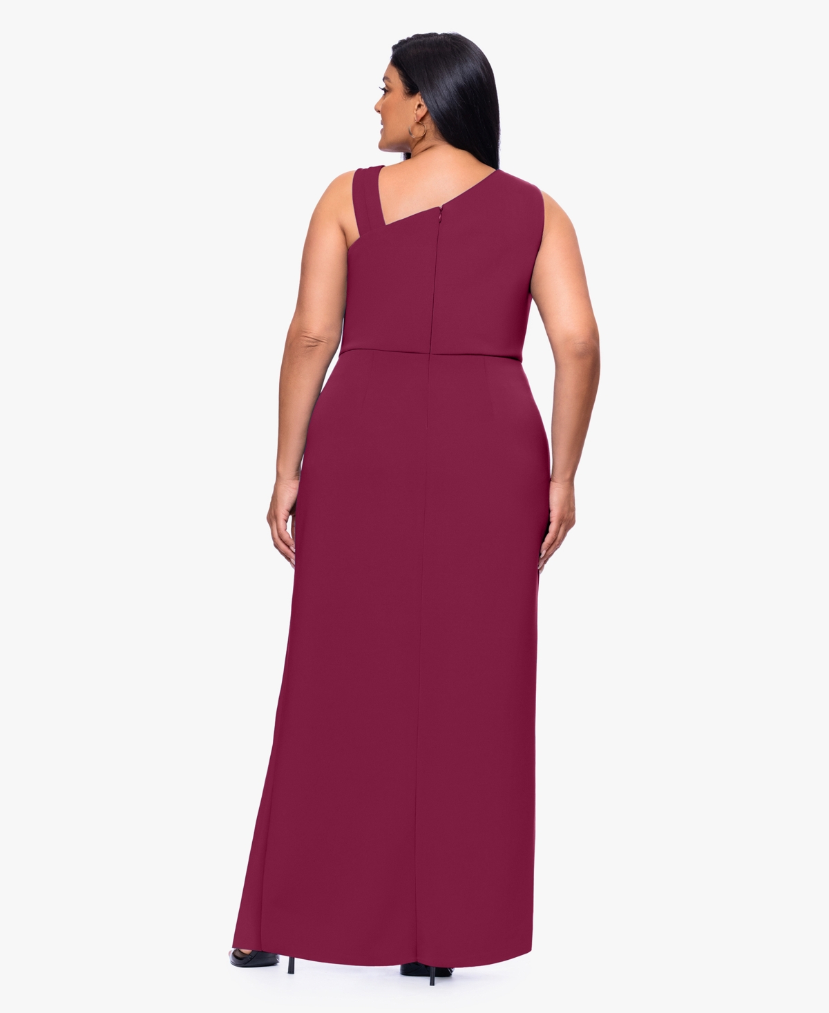 Betsy & Adam Plus Asymmetrical Sleeveless Ball Gown