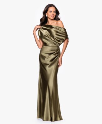 Petite Draped Asymmetrical Neck Ball Gown