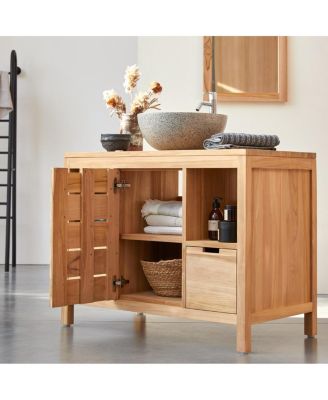 Solid Teak Wood Vanity Cabinet Washstand Bathroom Sink Unit 100cm New