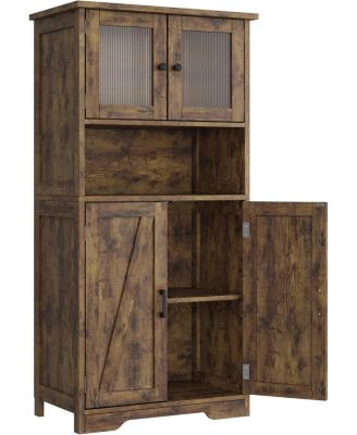 Farmhouse Freestanding Kitchen Pantry Cabinet with Glass Doors and Adjustable Shelves Cupboard, Floor Cabinet for Living Room
