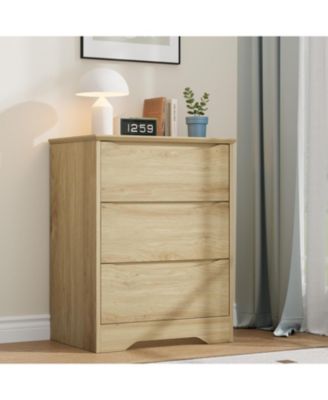 Wooden Dresser with 3 Drawers, Tall Modern Closet with Deep Storage, Large Chest of Drawers with Wide Top, Long Storage Dresser for Bedroom
