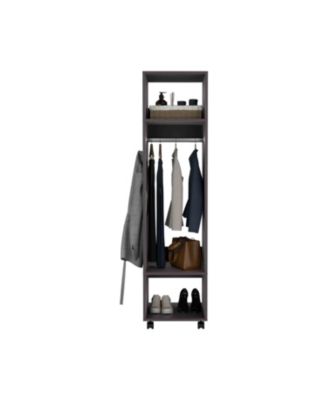 Cluster 63inch Tall Wardrobe with Mirror Three Shelves Casters and Hanging Rod Bedroom Clothes Storage Cabinet Organizer