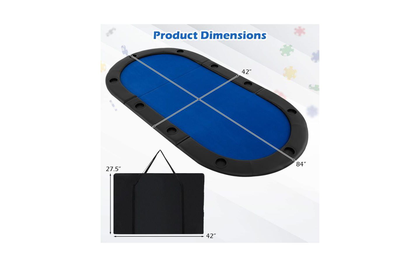 Детские игрушки HONGGE Portable 84 x 42 Inch 10-Player Foldable Padded Poker Table Top-Blue, цвет: Синий — фото 3