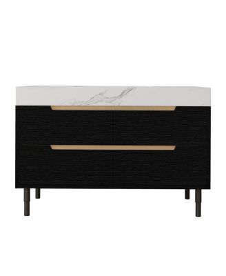 35.4" Modern Sintered Stone Bathroom Vanity, Free-Standing or Wall-Mounted, 4 Soft-Close Drawers, Undermount Sink