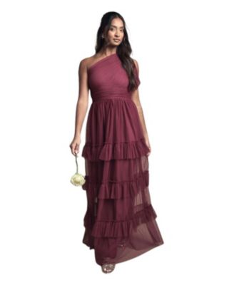 Women's Pleated One Shoulder Tiered Maxi Dress