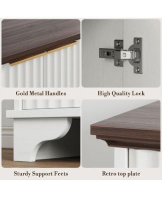 61 Inch Modern Fluted Wood Buffet Cabinet with 4 Doors - Adjustable Shelf Storage Sideboard for Kitchen, Dining Room