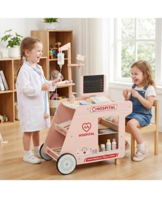 Pretend Play Doctor Kit for Toddlers with Wooden Cart