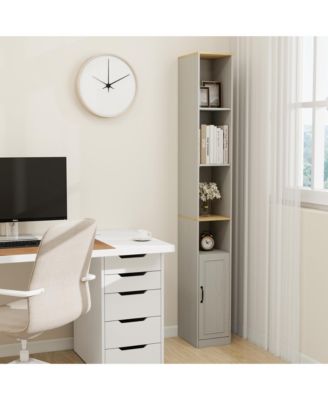 72" Tall Slim Storage Cabinet - 6-Tier Freestanding Bathroom Cabinet 1 Door and 2 Adjustable Shelves for Bathroom, Living Room