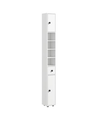Tall Slim Bathroom Storage Cabinet, 71" Freestanding Corner Cabinet with Four Open Shelves, Two 2-Tier Cabinets and 1 Drawer for Small Spaces