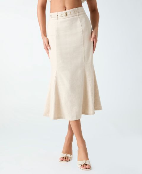 Женская юбка GUESS Ryan Floral Linen-Blend Midi, цвет: Сланцевый разноцветный
