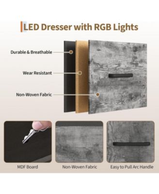 Dresser with Hanging Rack, Reversible 6 Drawers Dresser with Led Lights & Charging Station