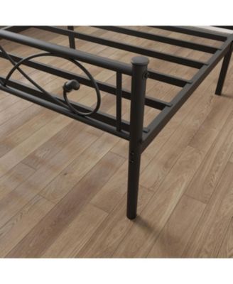 Twin Metal Platform Bed Frame with Unique Design Headboard and Under-Bed Storage