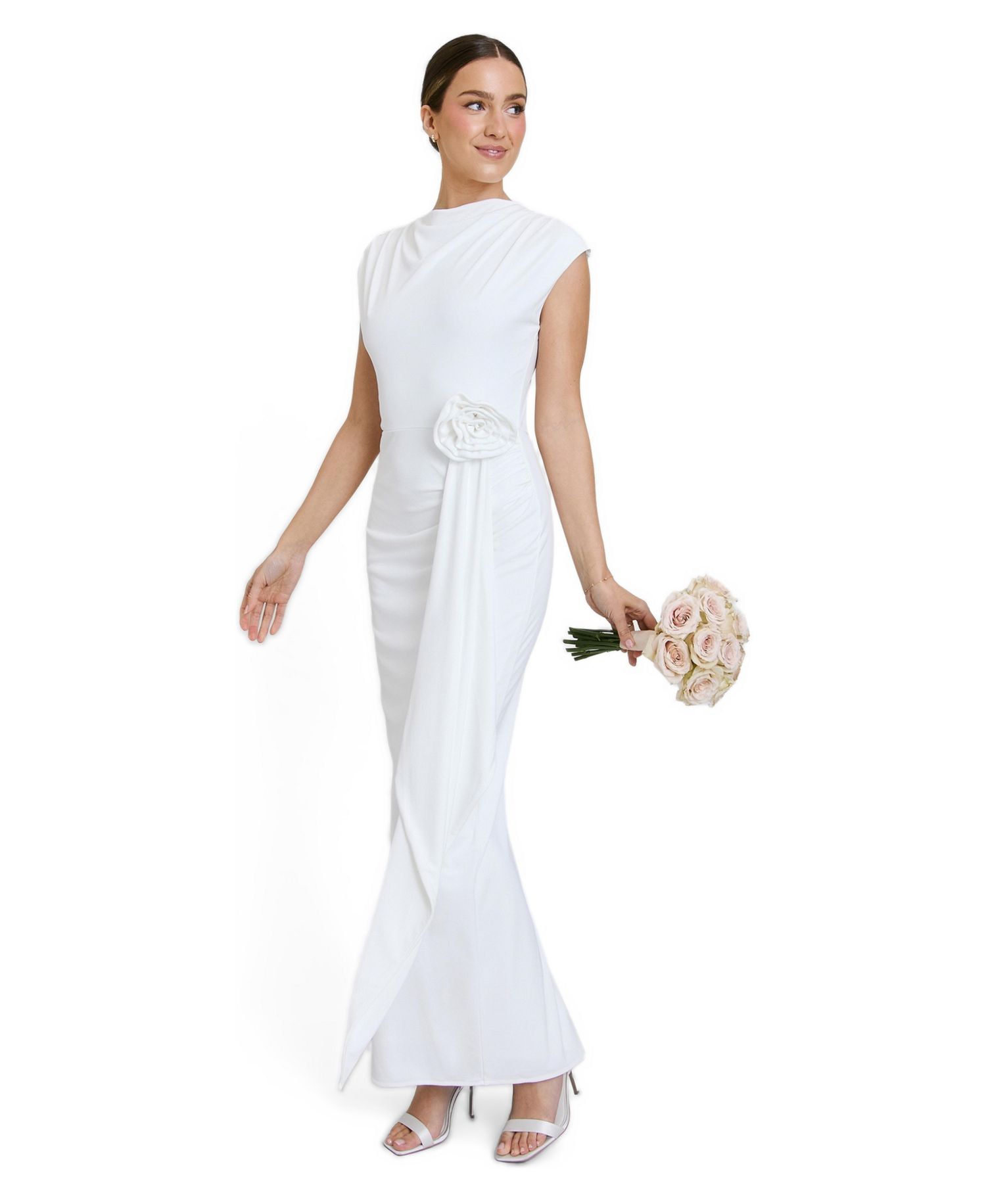 Women's Cap Sleeve Corsage Stretch Dress