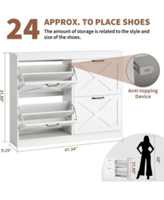 Hidden Shoe Storage Cabinet with 4 Flip Drawers & Adjustable Shelves, Modern Freestanding Shoe Rack Organizer for Entryway, Bedroom