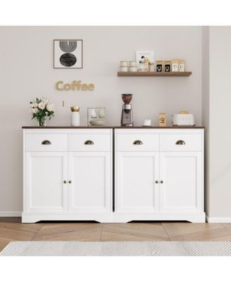  Farmhouse Buffet Cabinet 2 Doors 2 Drawers Adjustable Shelves for Dining Room