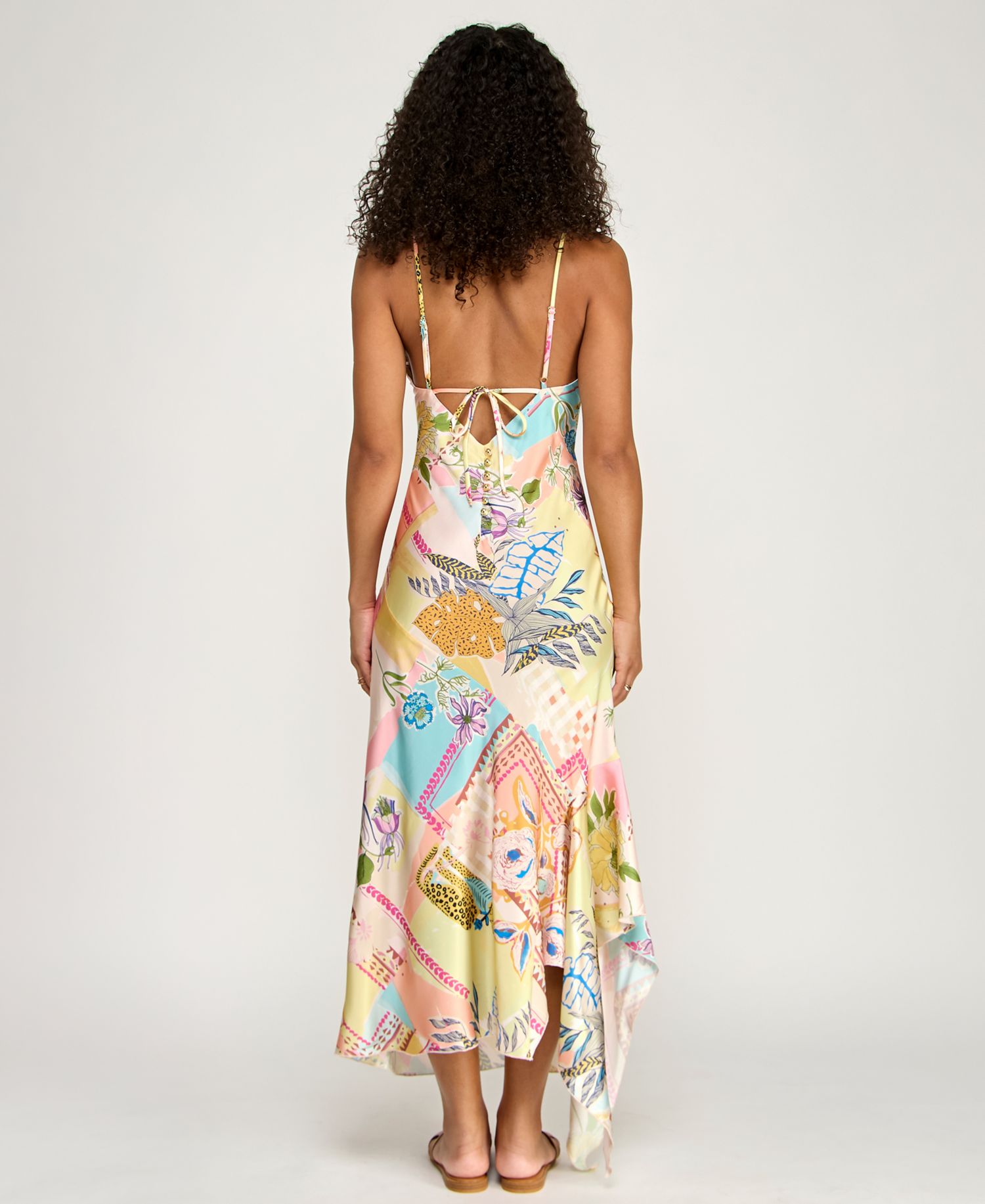 Juniors' V-Neck Patchwork Printed Midi Dress