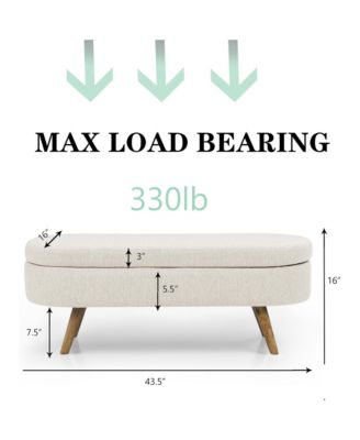 Oval Storage Ottoman Bench - Upholstered End of Bed Bench with Safety Hinge Flip Top and Solid Wood Legs for Bedroom (Beige)