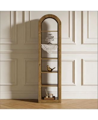 6-Tier Bookshelf - Tall Arched Bookcase, Wooden Display Shelf Rack, Open Shelving Unit for Home Office, Living Room (Brown)