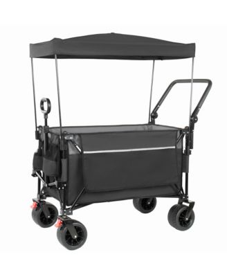 Folding Wagon Cart - Multi-Functional Push-Pull Carts with Canopy, Rotating Handle, All-Terrain Wheels, 480lbs Capacity for Transport, Gray