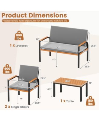 4 Piece Outdoor Furniture Set w/Coffee Table Loveseat and 2 Single Chairs for Porch
