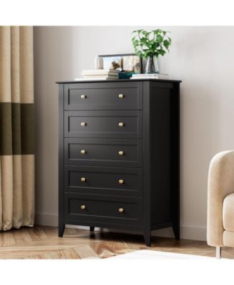 5 Drawer Dresser for Bedroom, Tall Dresser with Deep Drawers & Metal Knobs, Modern Wooden Chests of Drawers for Entryway