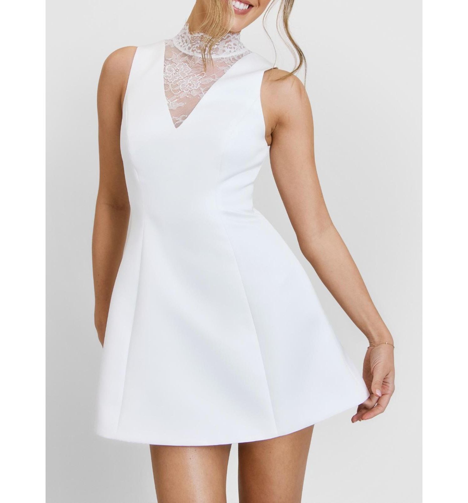 Women's Lace High Neck A-line Mini Dress