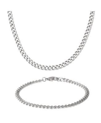 Men s Curb Chain Set, Silver Tone - 22" Curb Necklace & 8.5" Bracelet
